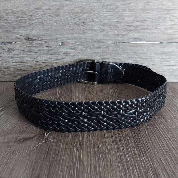 Chaps Black Woven Braided Wide Belt Medium - Picture 2 of 7